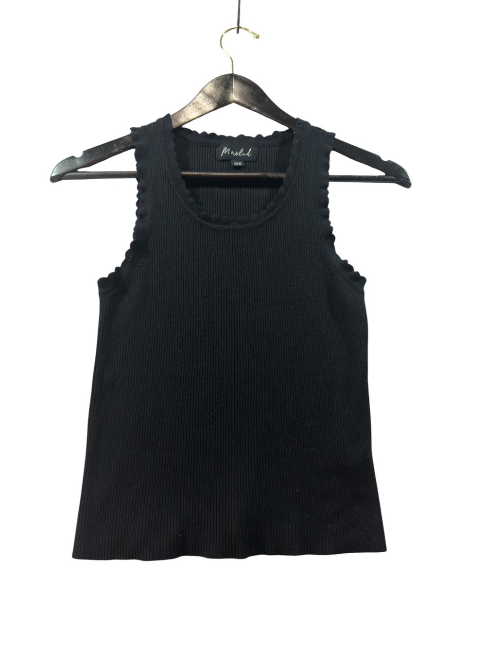 Marled Black Ribbed Scallop Trim Tank Top Size XS